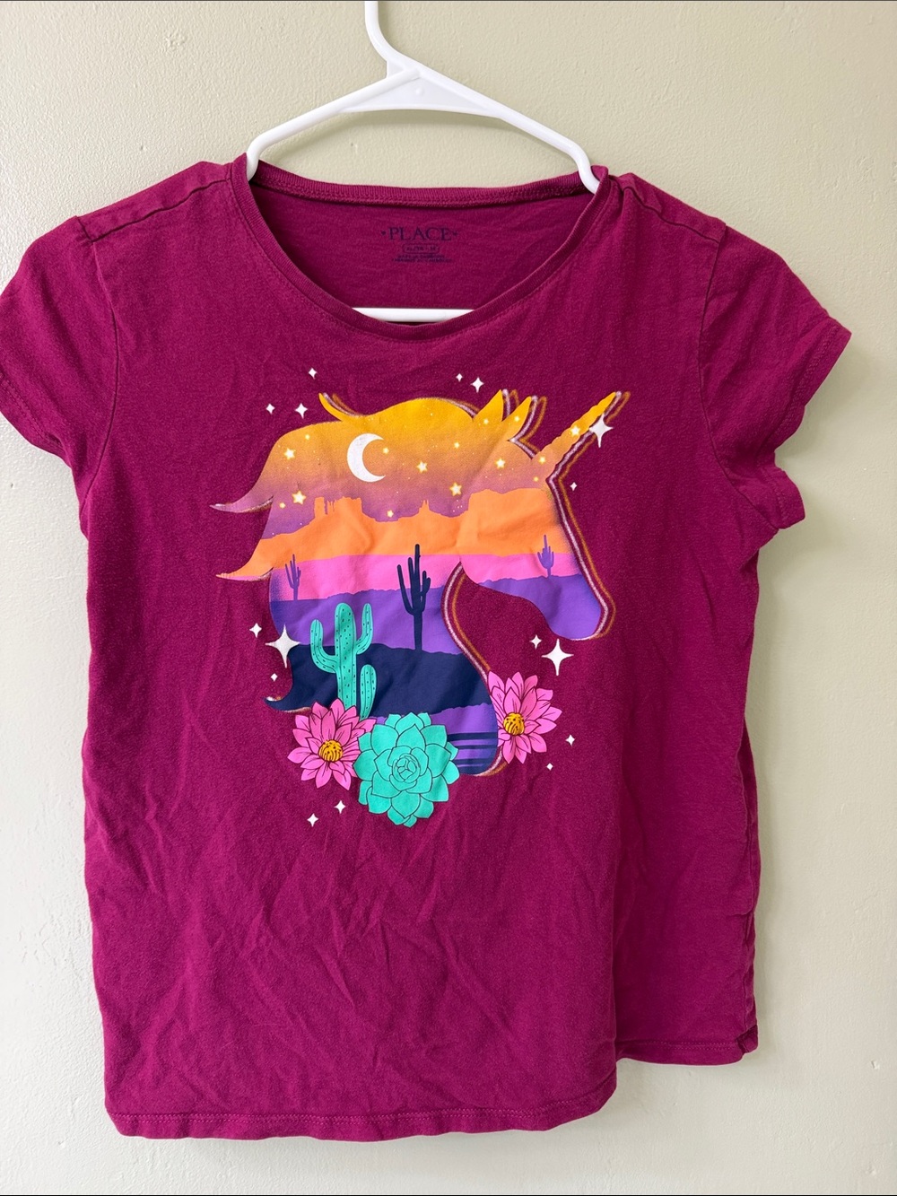 The Children's Place Magenta Unicorn Desert Graphic Tee with Colorful Succulents